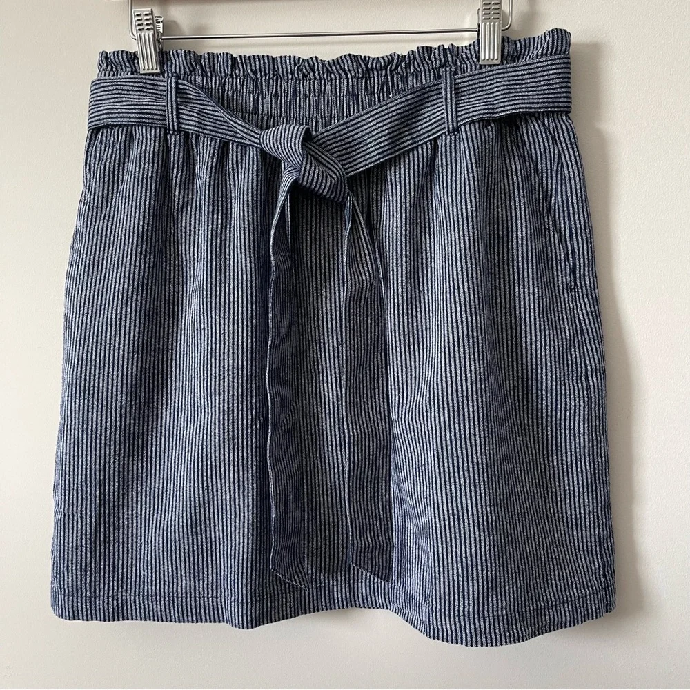 J Crew Linen-cotton paper-bag mini skirt Navy/White Striped Size Medium - Picture 4 of 11